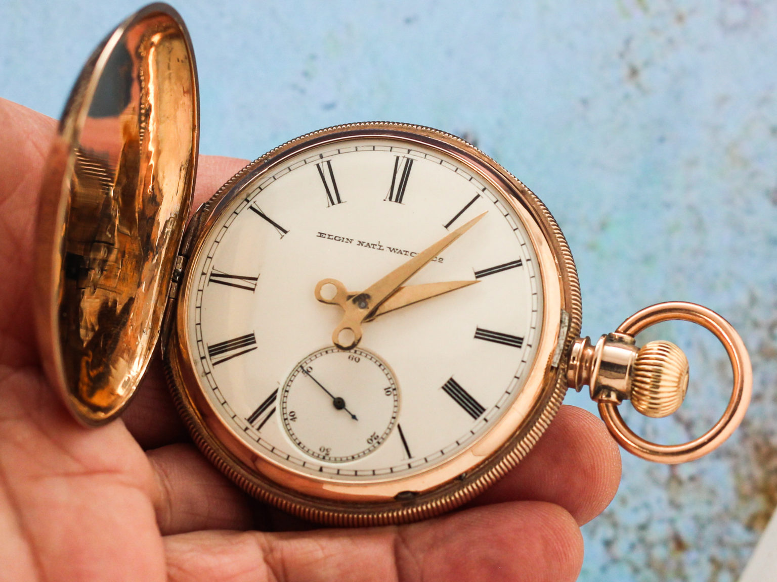 Custom Elgin Scissor Hand in 18K Gold Case The Pocket Watch Guy