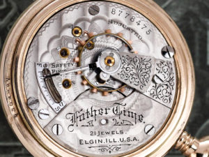 Pristine Elgin Railroad Grade 252 Father Time Housed in Beautiful Yellow Gold Fill Case